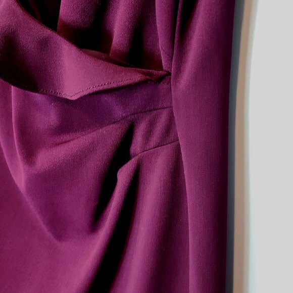 Lauren Ralph Lauren Sheath Dress Sz 16 Ruffle Front V Neck Purple Stretch Ruched - Picture 4 of 9